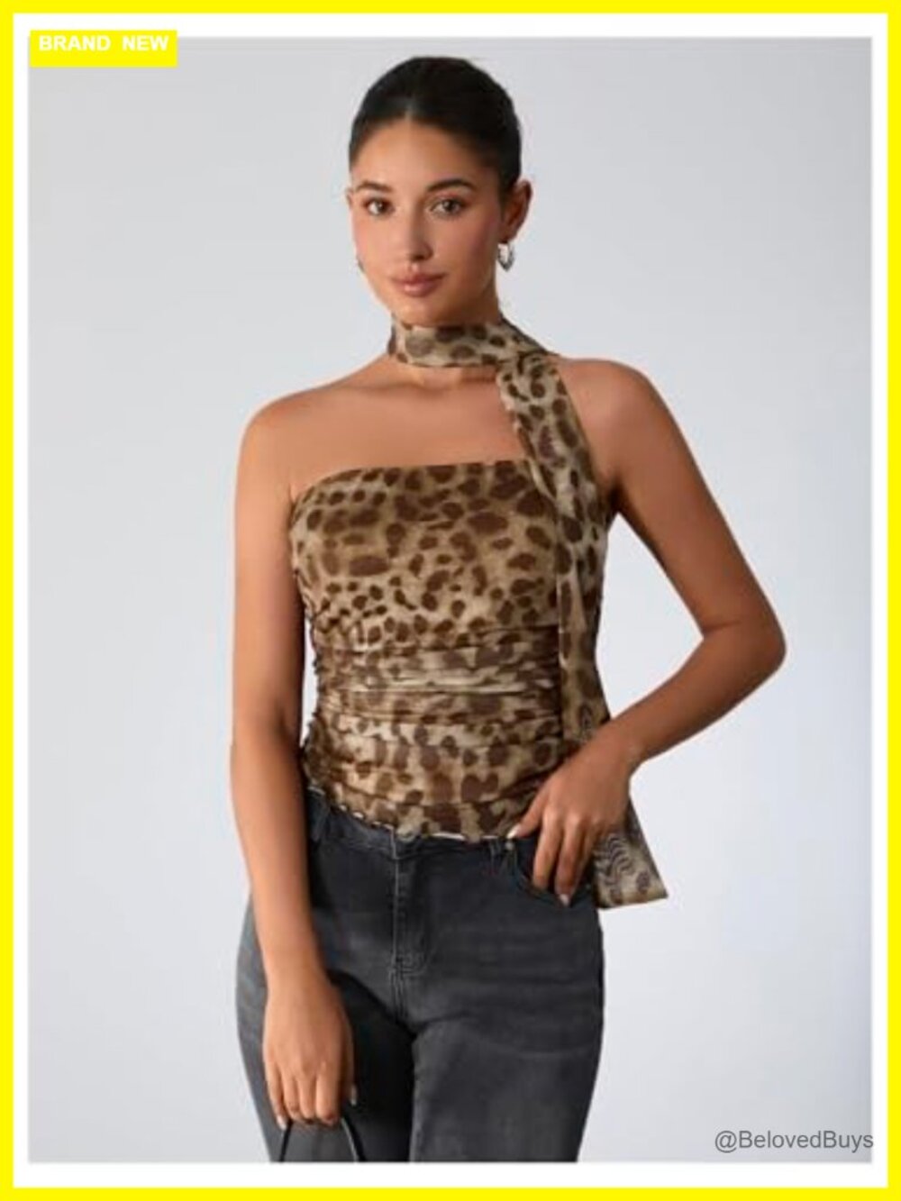 Cheetah Print Halter Mesh Tube Top - Going Out Tops for Women - Picture 5 of 7